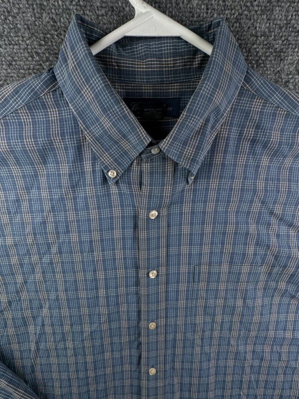 Brooks Brothers Cotton Button Up Shirt Men Long Sleeve Blue Beige Plaid Large
